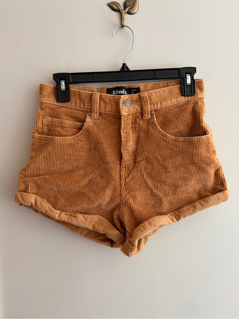 Afends Women's Corduroy High-Waist Cuffed Shorts in Burnt Orange
